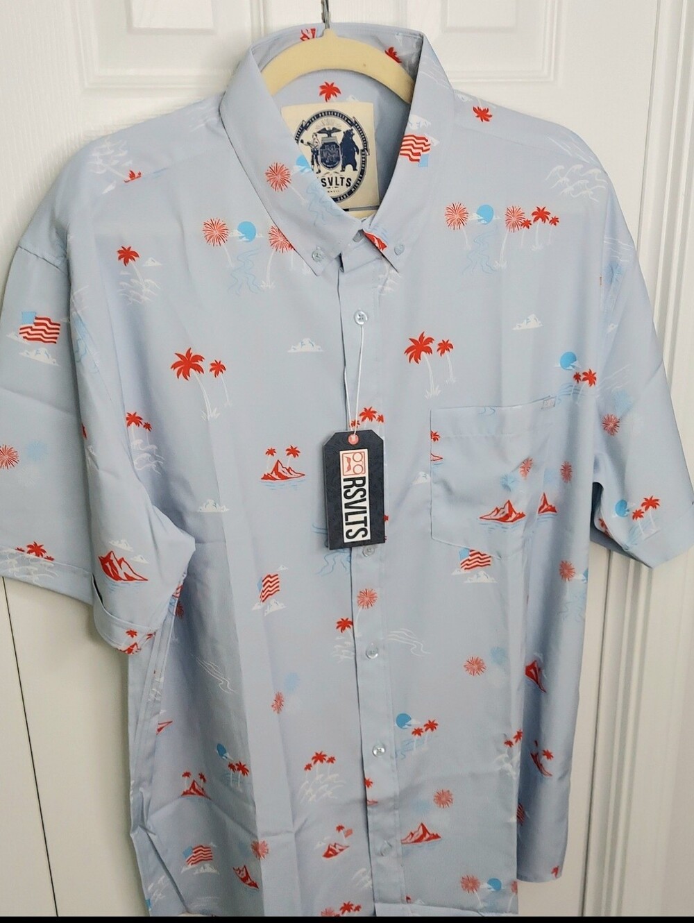 RSVLTS Shirt, Retro Theme, Red White Blue, Collar, Lightweight